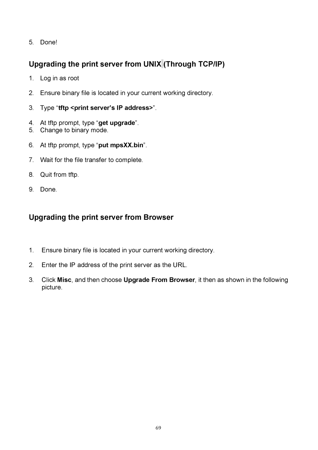 TRENDnet TEW-P1P, TEW-P1U Upgrading the print server from Unix Through TCP/IP, Upgrading the print server from Browser 