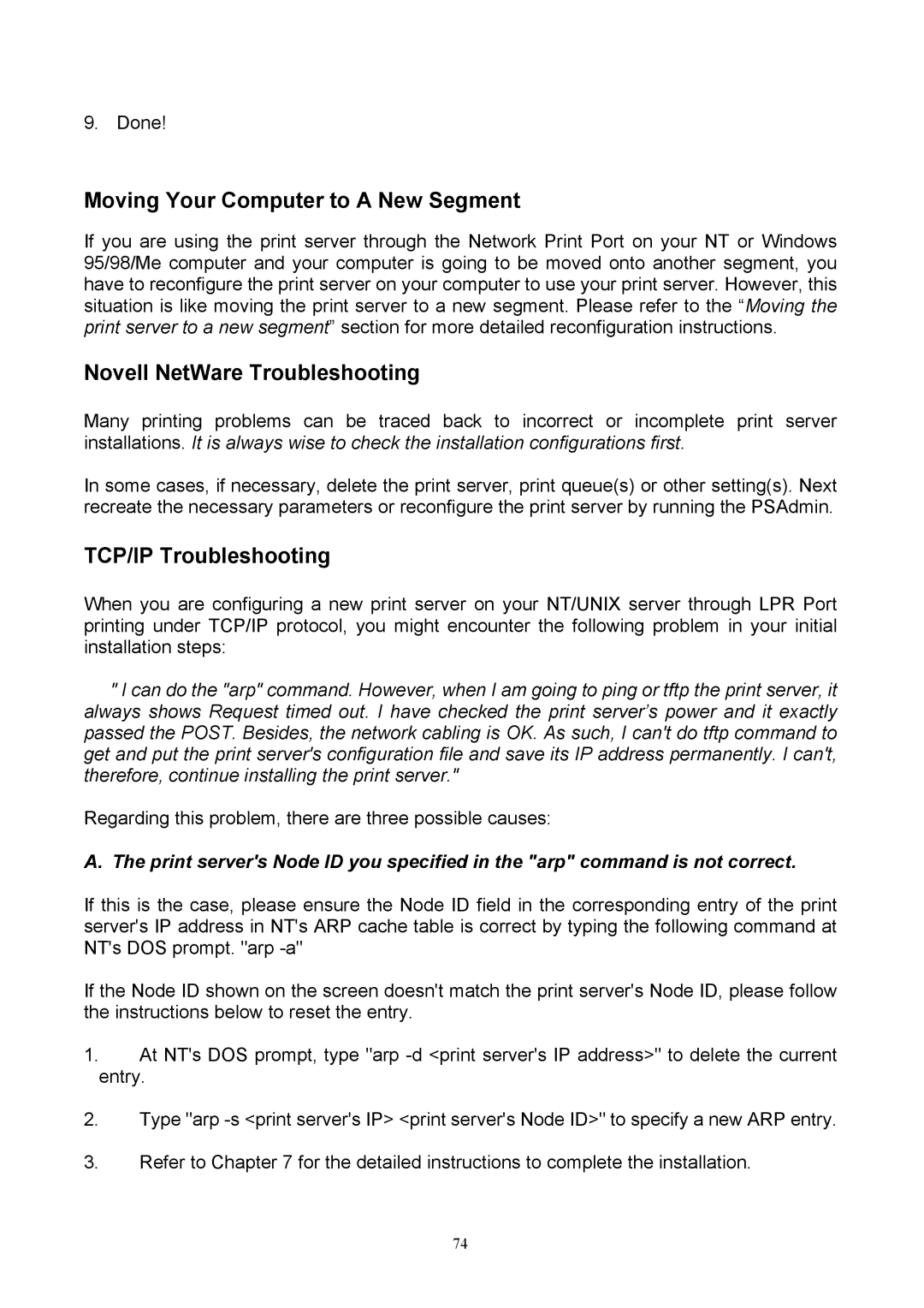 TRENDnet TEW-P1U, TEW-P1P Moving Your Computer to a New Segment, Novell NetWare Troubleshooting, TCP/IP Troubleshooting 