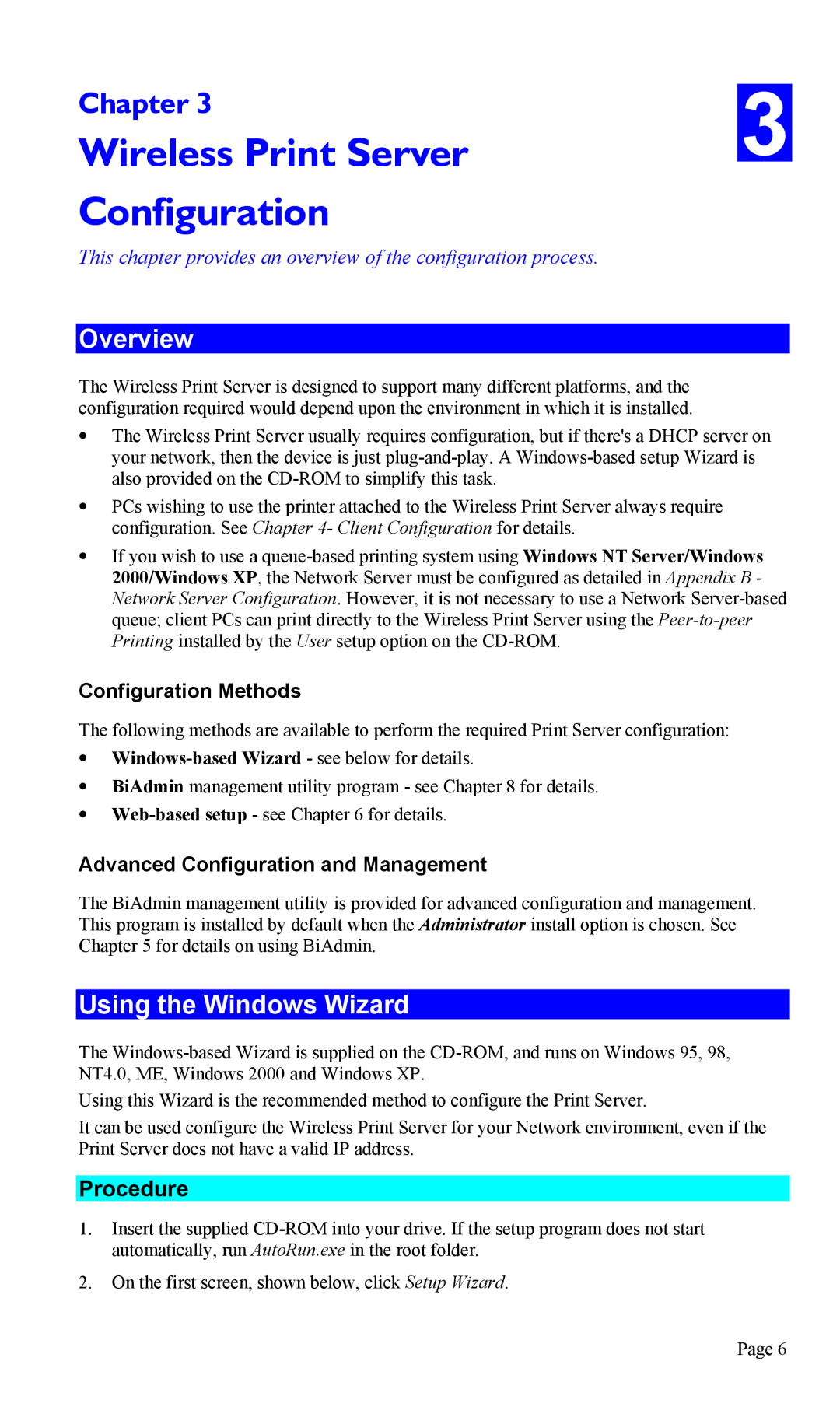 TRENDnet TEW-P1U1P manual Wireless Print Server, Configuration, Overview, Using the Windows Wizard, Procedure 