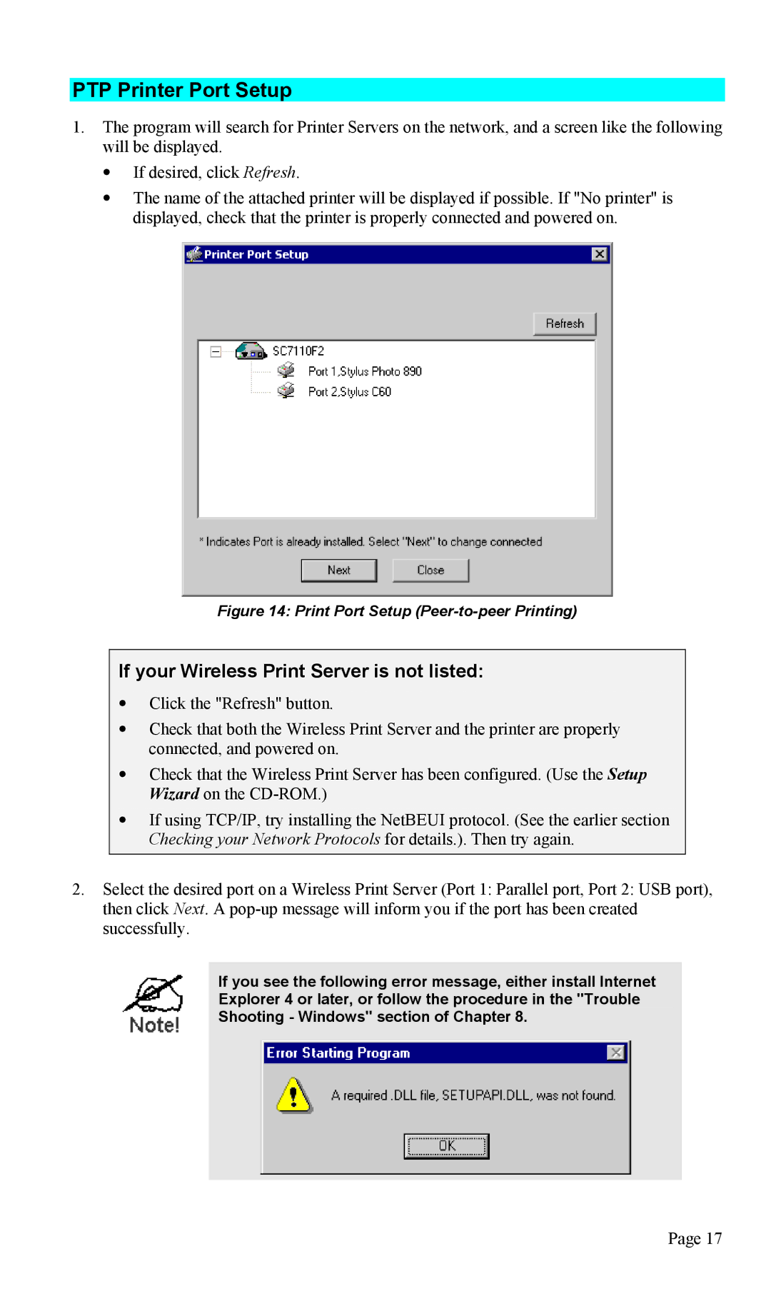 TRENDnet TEW-P1U1P manual PTP Printer Port Setup, If your Wireless Print Server is not listed 