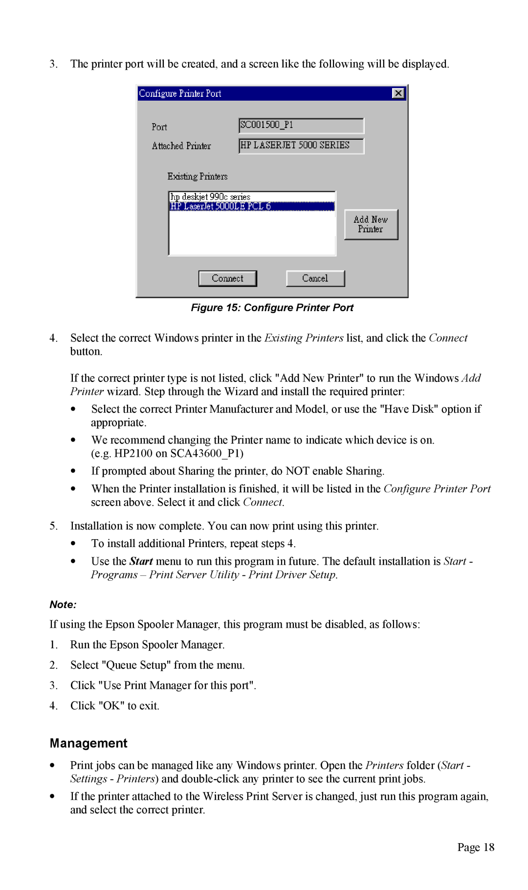 TRENDnet TEW-P1U1P manual Management, Configure Printer Port 