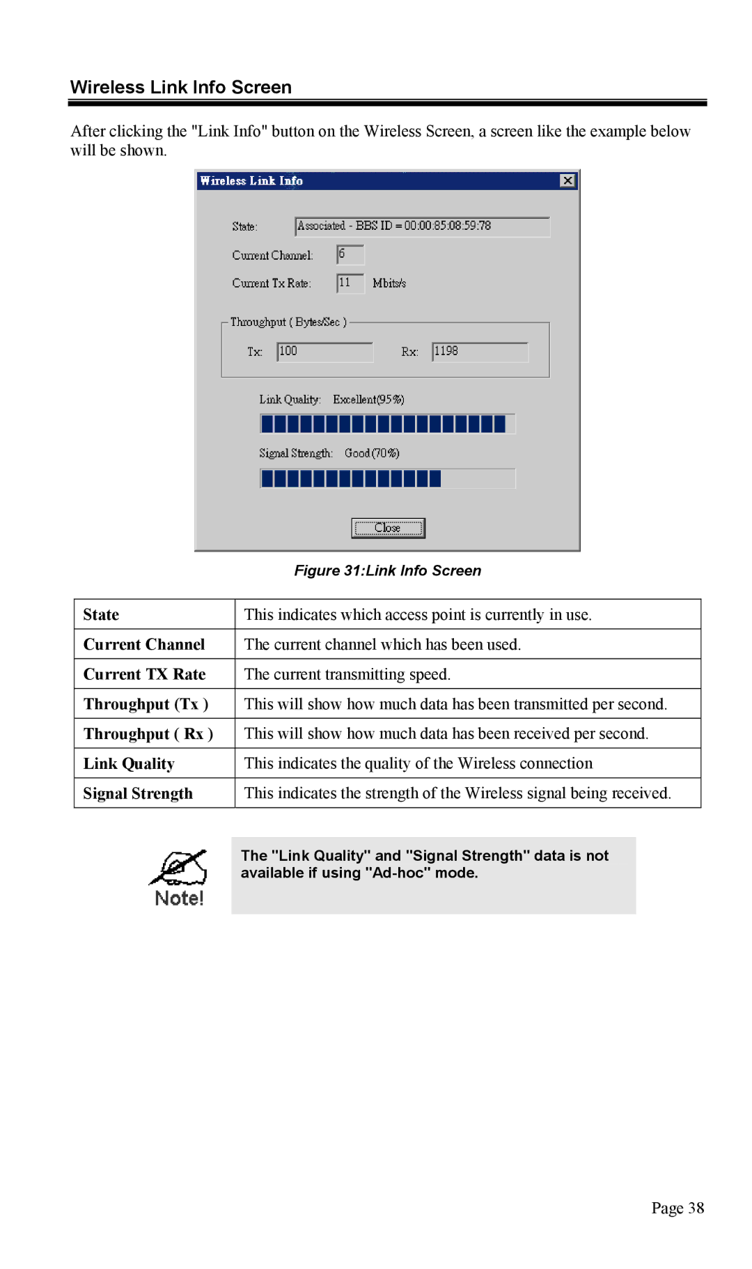 TRENDnet TEW-P1U1P manual Wireless Link Info Screen 