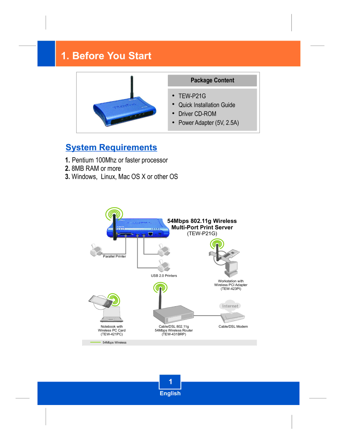 TRENDnet TEW-P21G manual Before You Start 