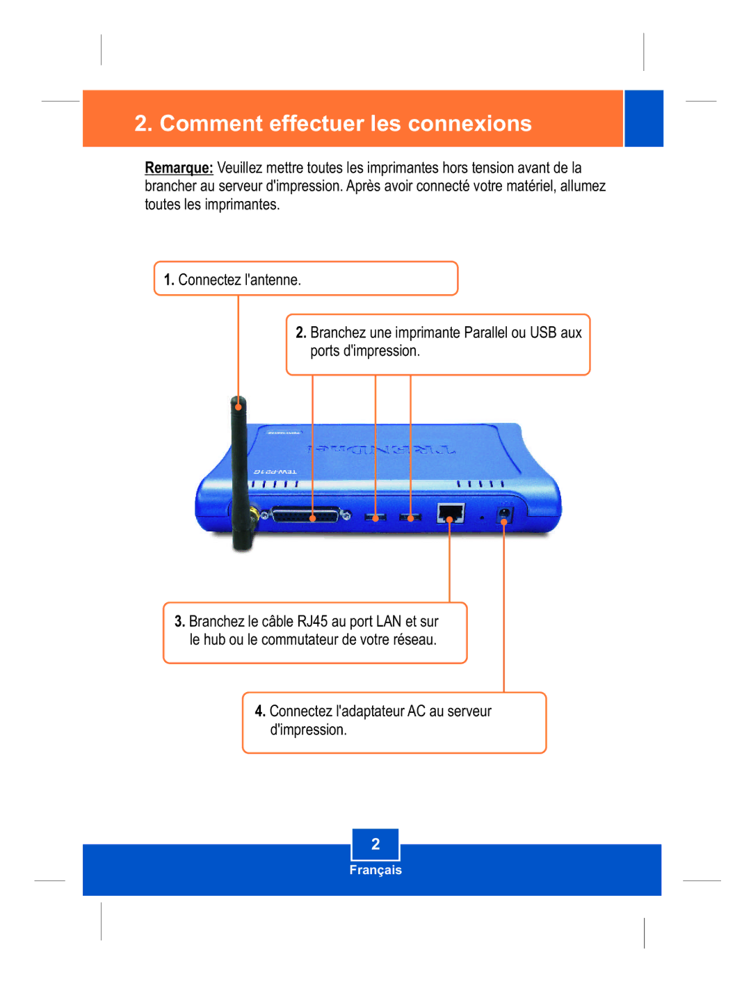 TRENDnet TEW-P21G manual Comment effectuer les connexions 