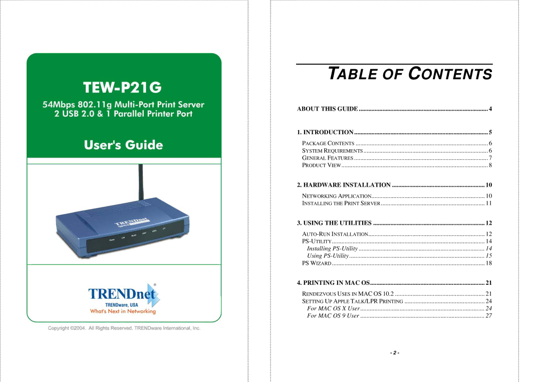 TRENDnet TEW P21G manual Table of Contents 