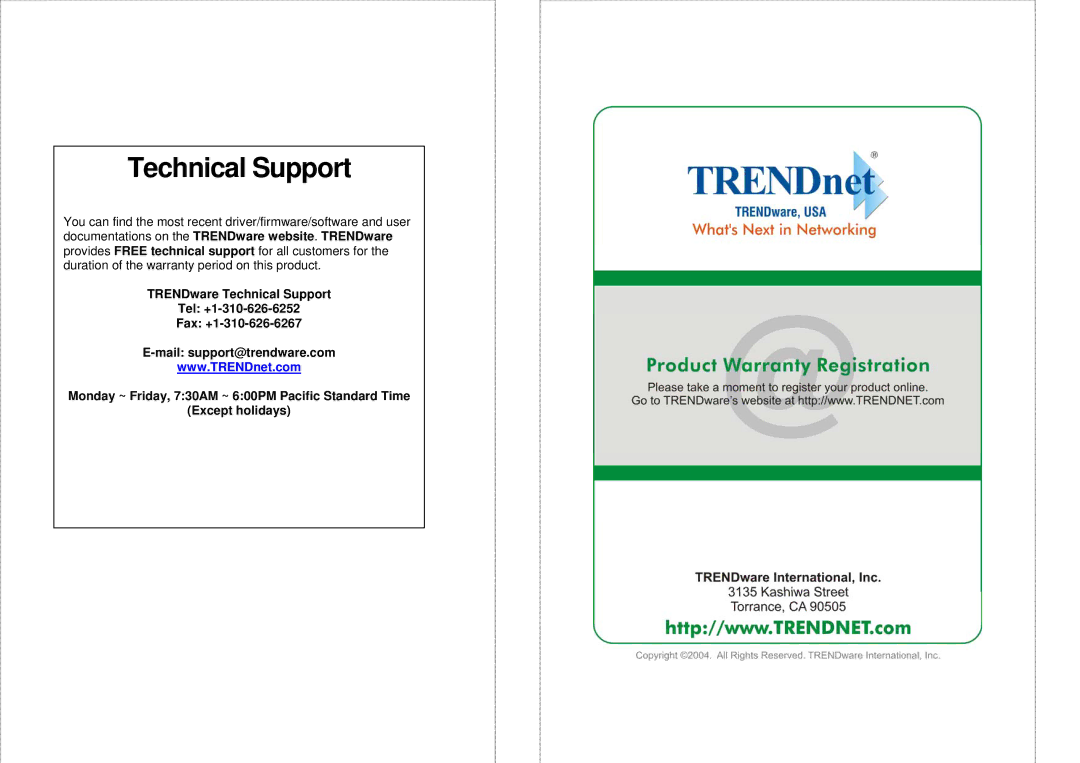 TRENDnet TEW P21G manual Technical Support 