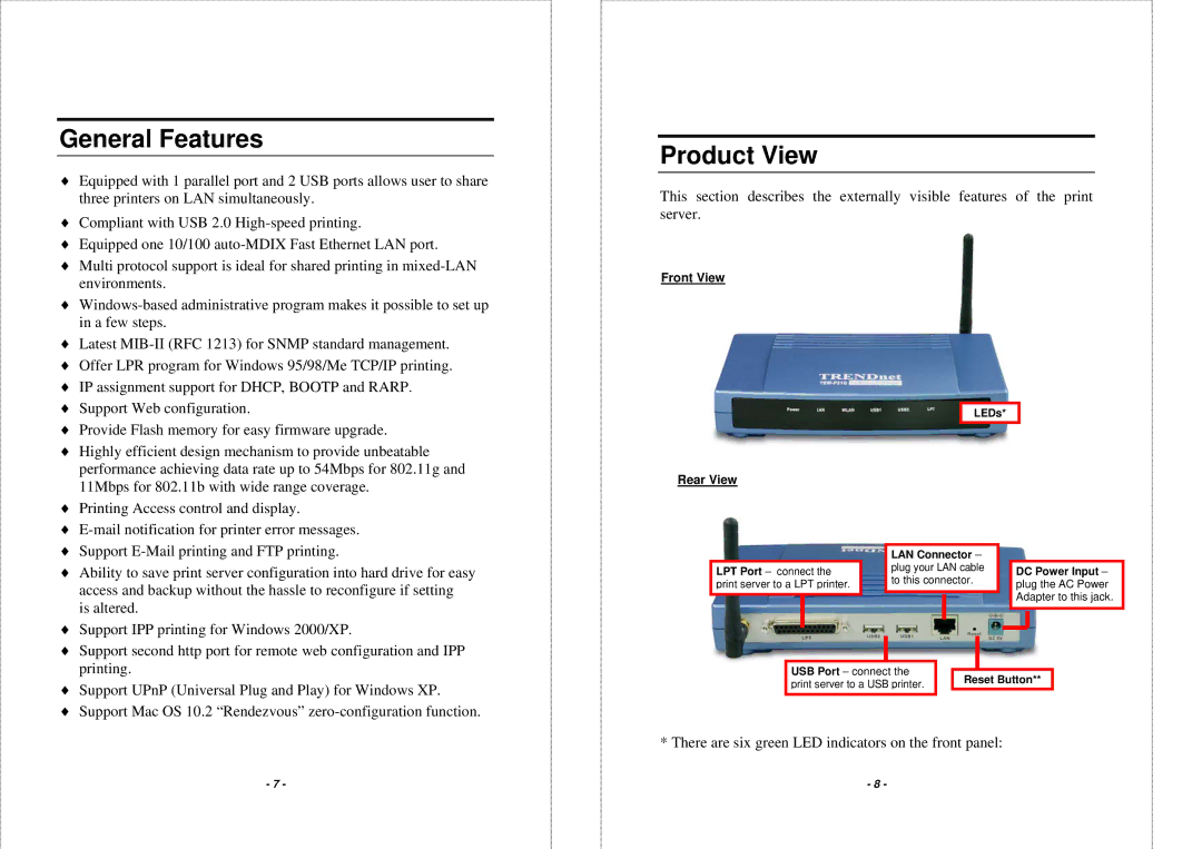 TRENDnet TEW P21G manual General Features, Product View 