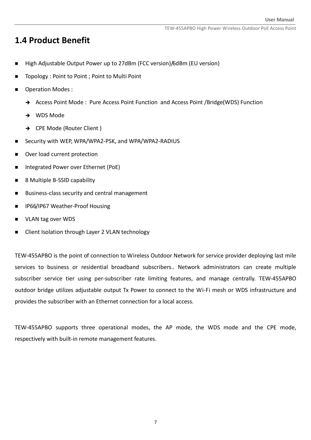 TRENDnet TEW455APBO manual Product Benefit 