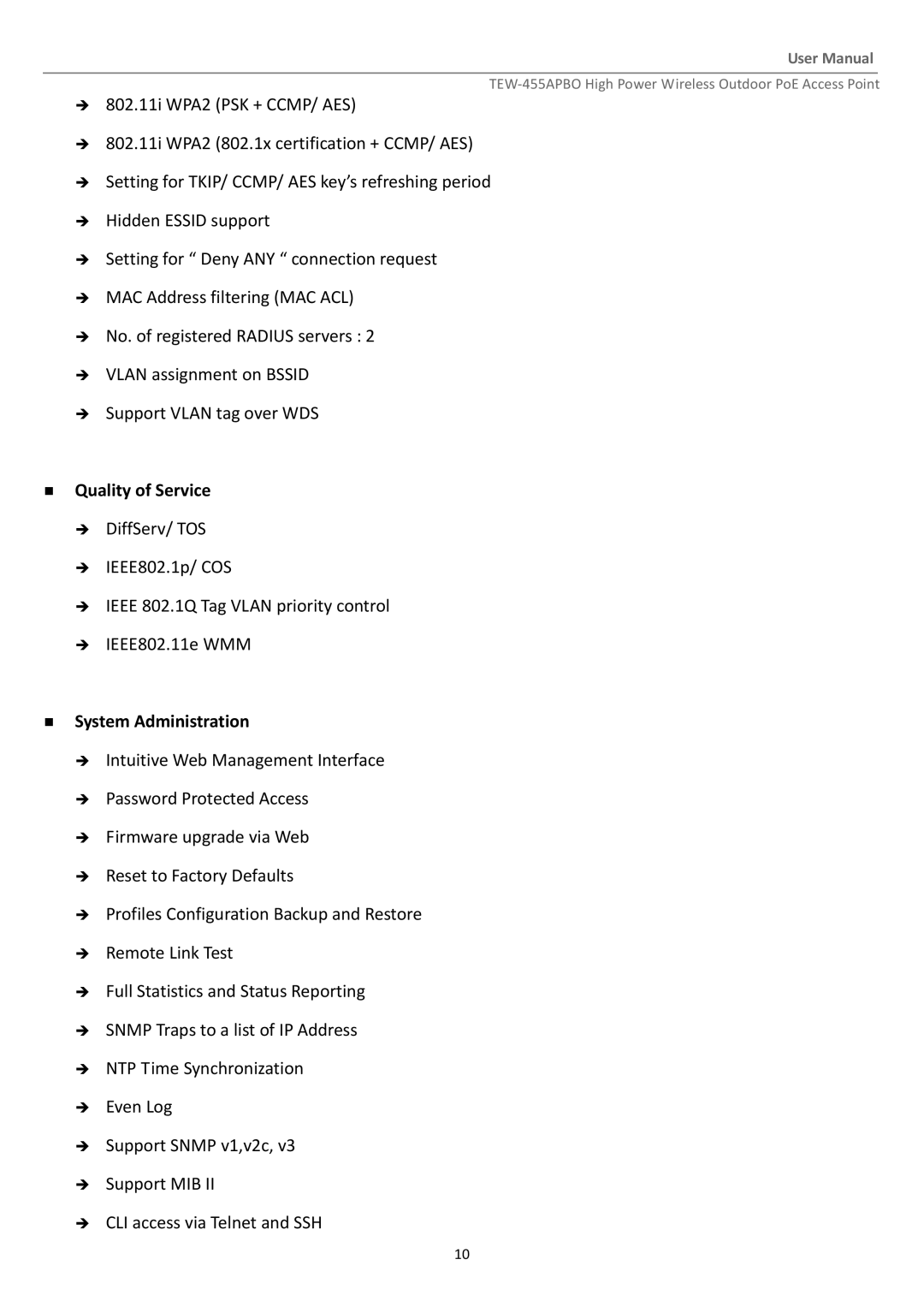 TRENDnet TEW455APBO manual  Quality of Service,  System Administration 