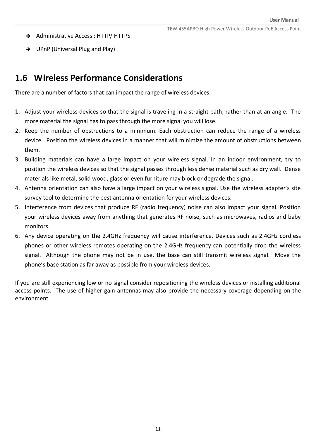 TRENDnet TEW455APBO manual Wireless Performance Considerations 