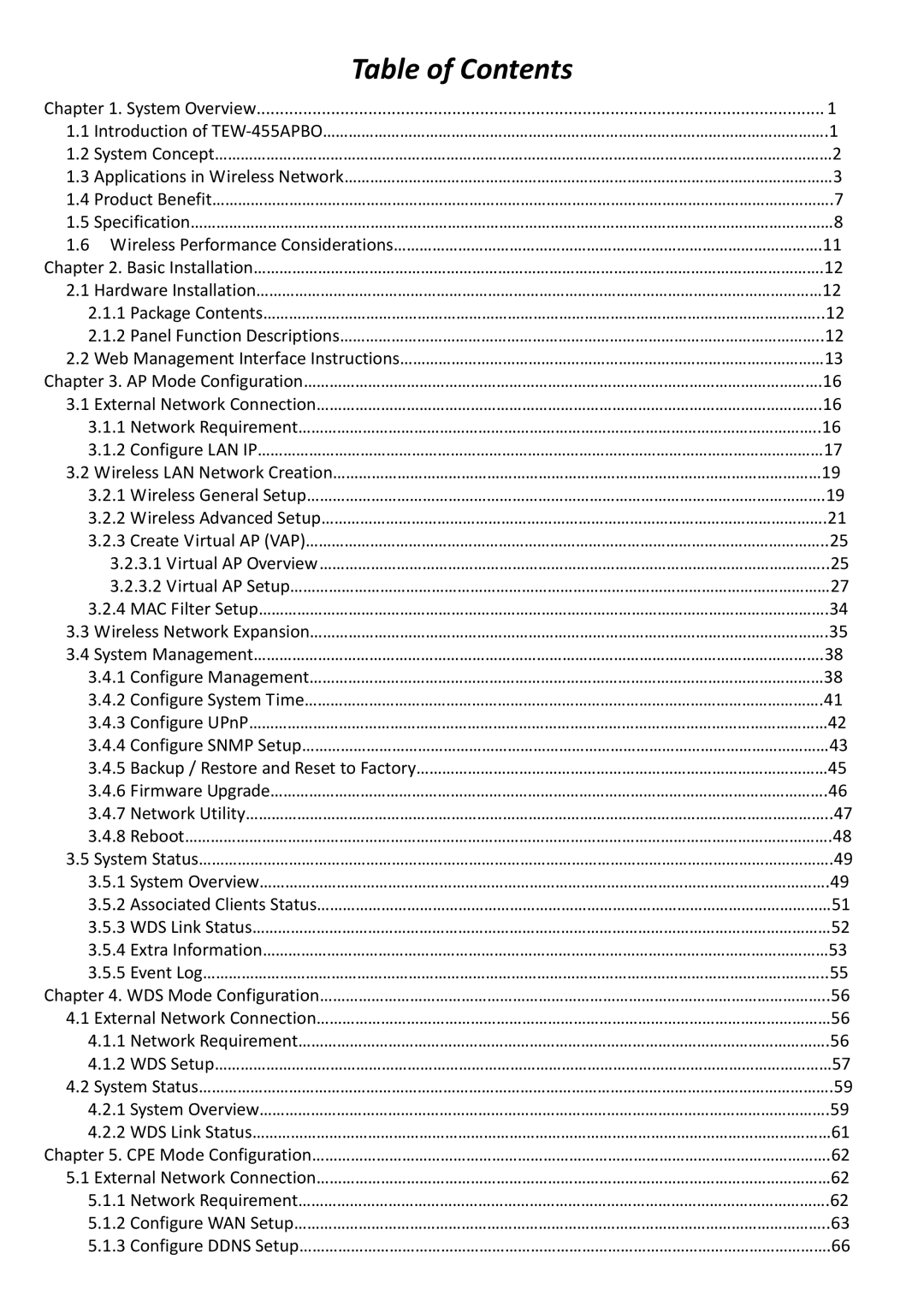 TRENDnet TEW455APBO manual Table of Contents 