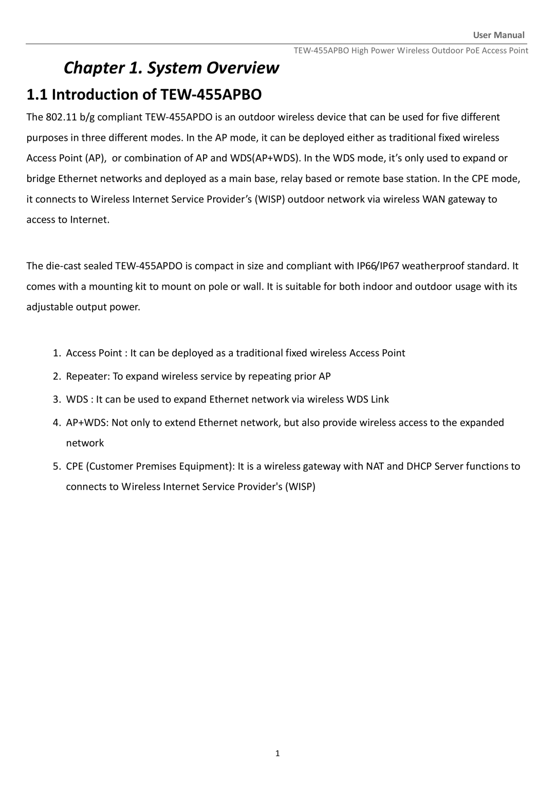 TRENDnet TEW455APBO manual System Overview, Introduction of TEW-455APBO 