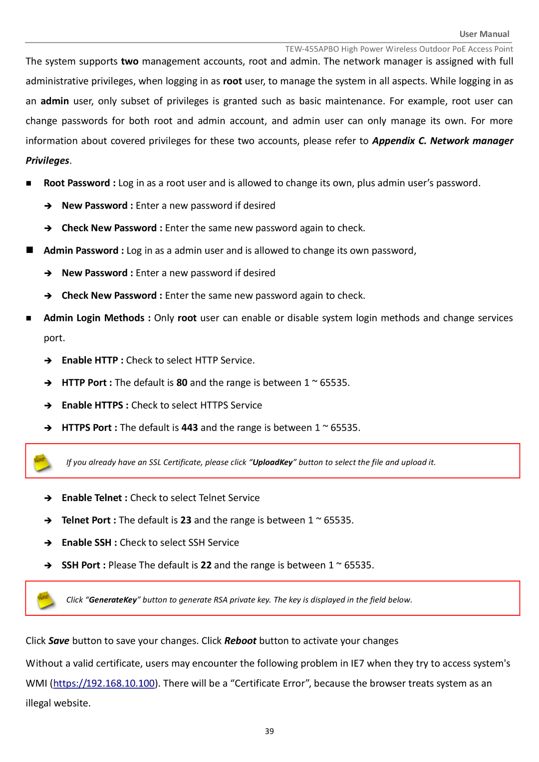 TRENDnet TEW455APBO manual Privileges 