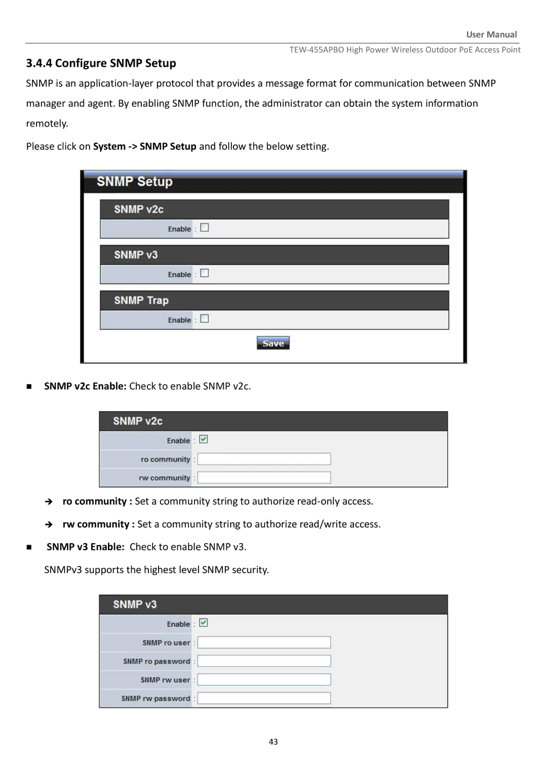 TRENDnet TEW455APBO manual Configure Snmp Setup 