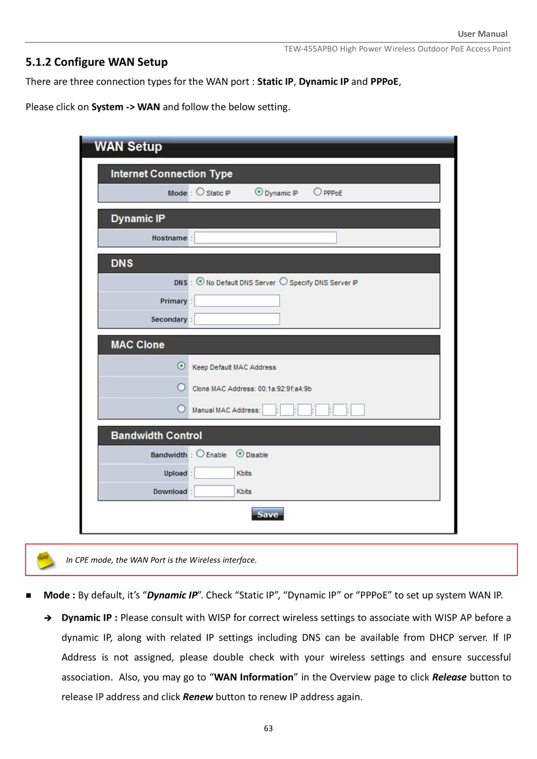 TRENDnet TEW455APBO manual Configure WAN Setup 