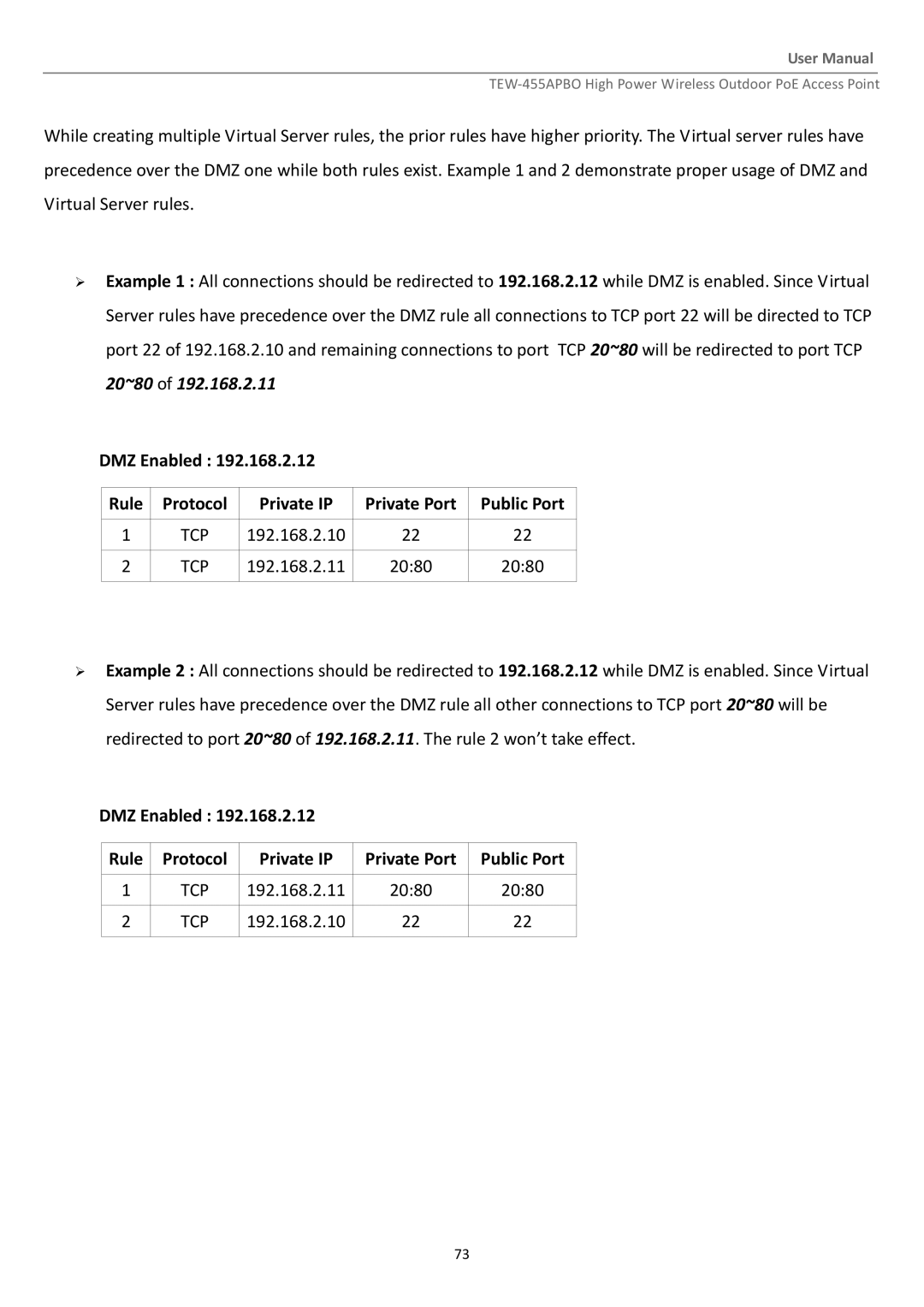 TRENDnet TEW455APBO manual Tcp 