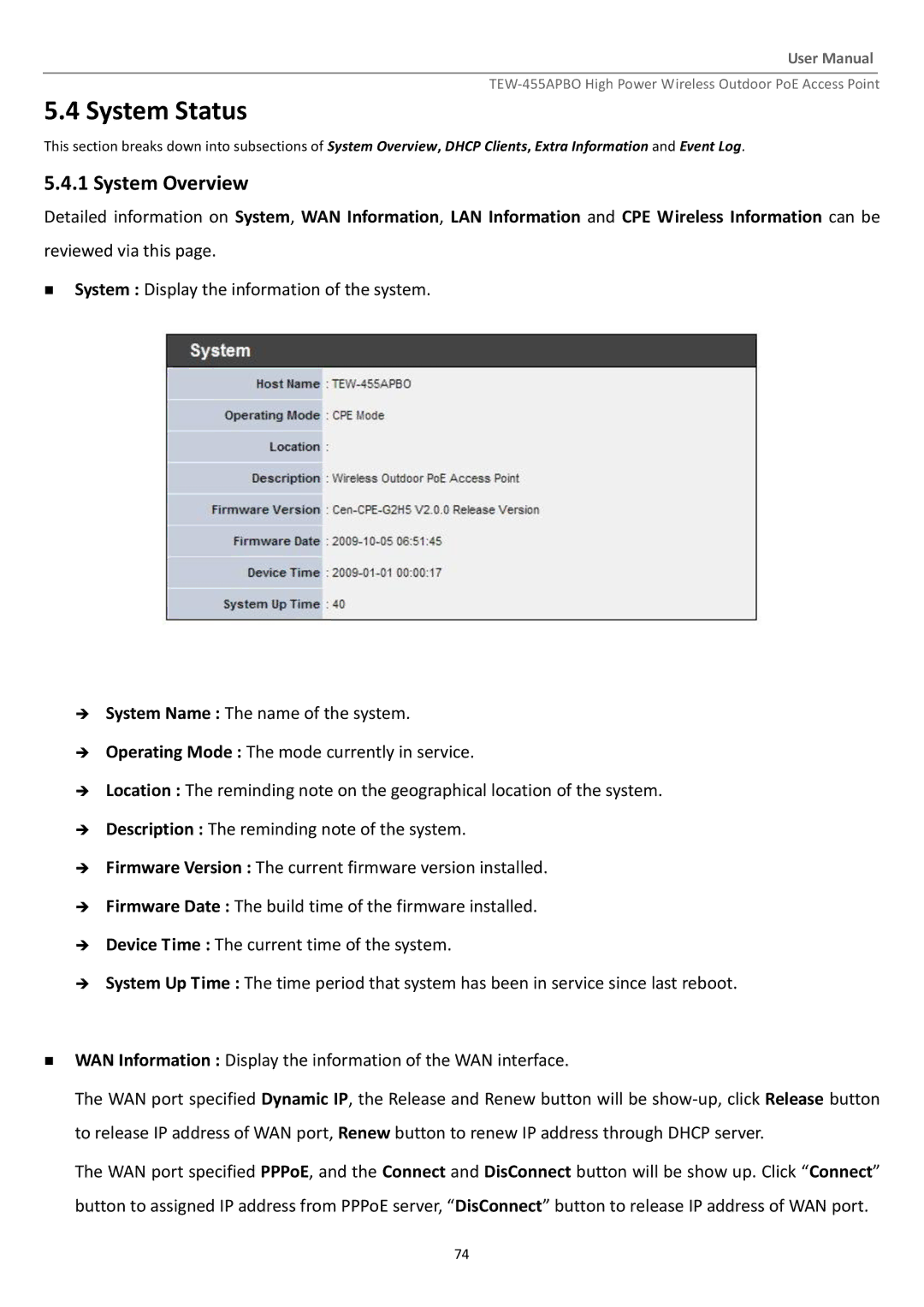 TRENDnet TEW455APBO manual System Status 