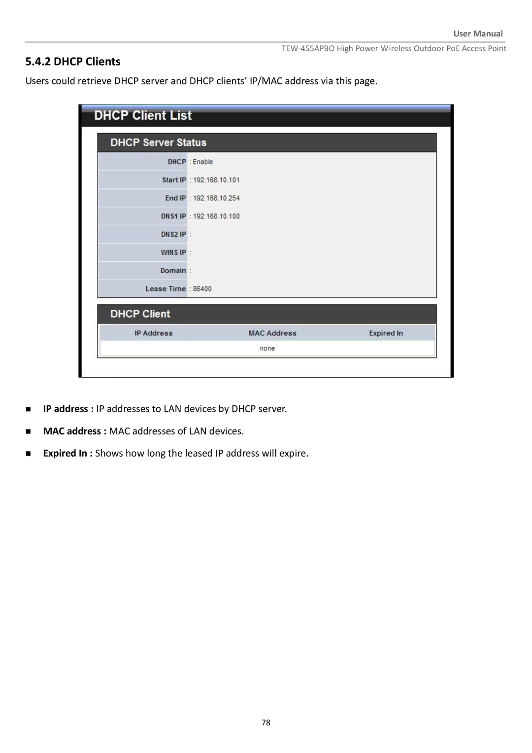 TRENDnet TEW455APBO manual Dhcp Clients 