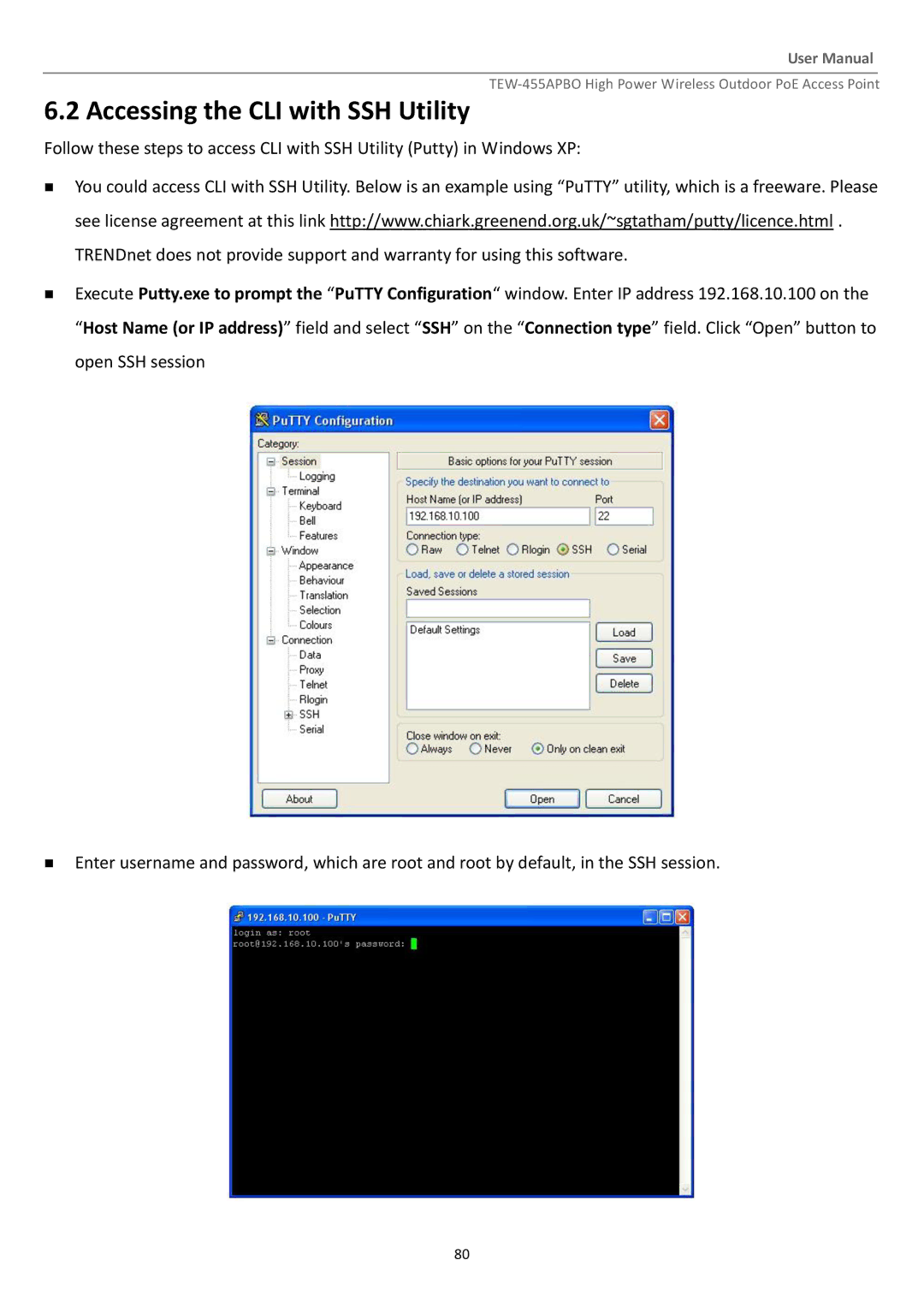 TRENDnet TEW455APBO manual Accessing the CLI with SSH Utility 