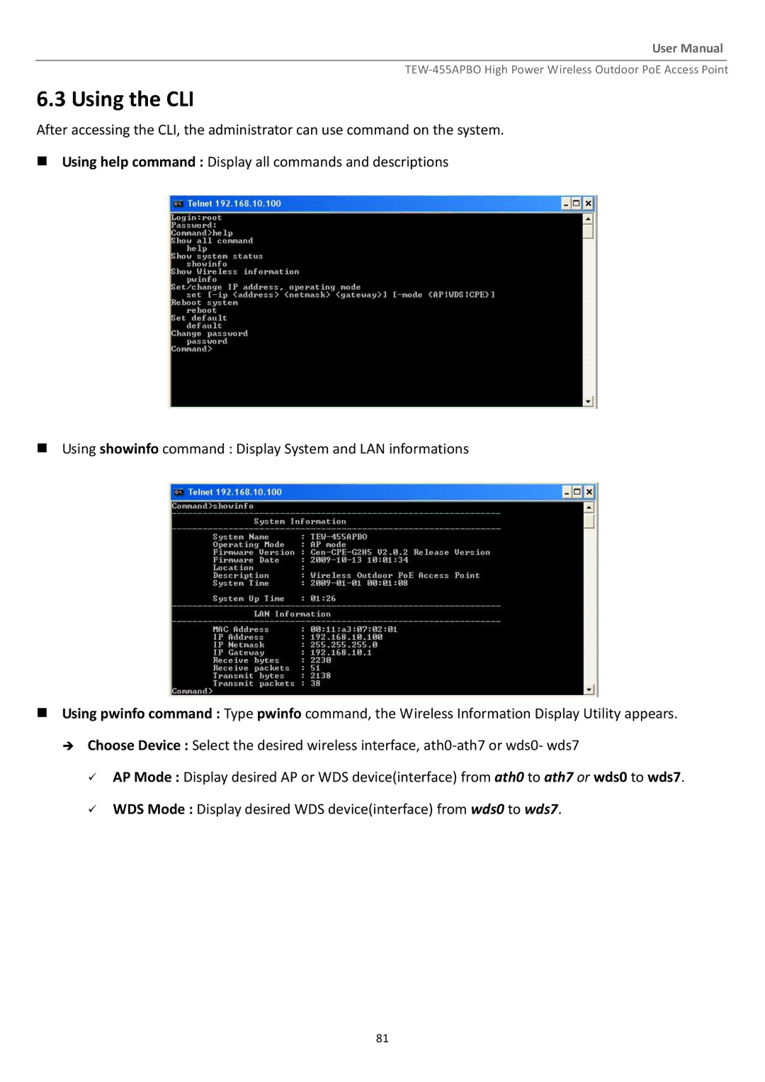 TRENDnet TEW455APBO manual Using the CLI 