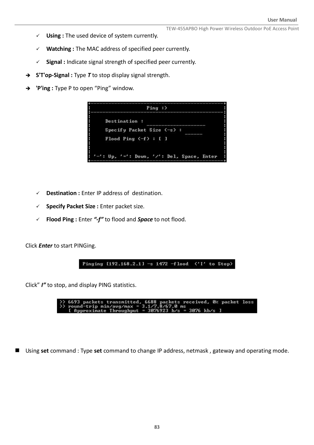 TRENDnet TEW455APBO manual  Specify Packet Size Enter packet size 