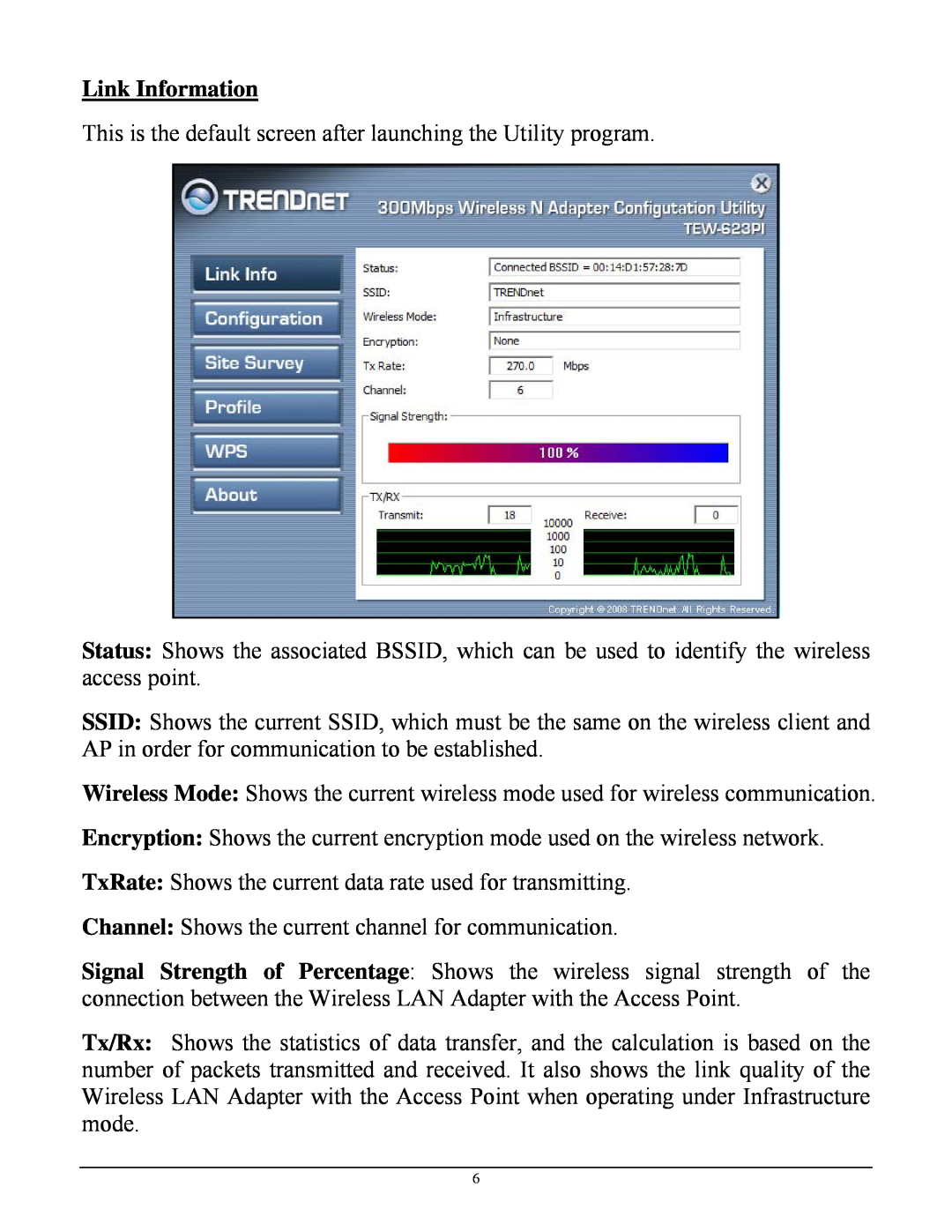 TRENDnet TEW623PI manual Link Information 