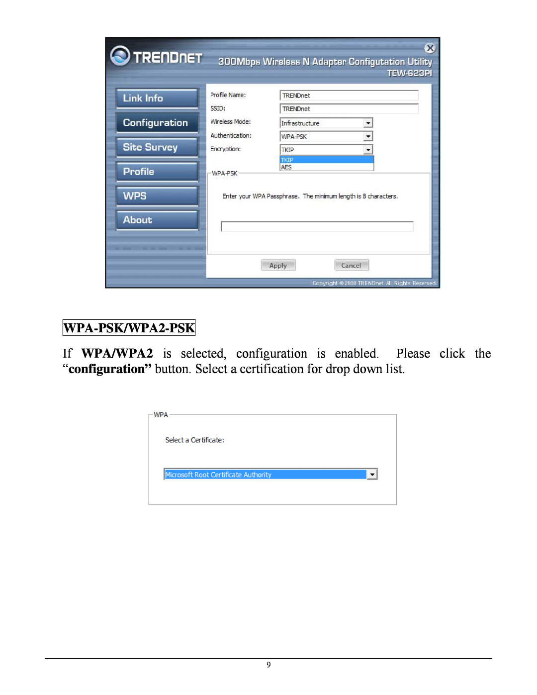 TRENDnet TEW623PI manual WPA-PSK/WPA2-PSK 