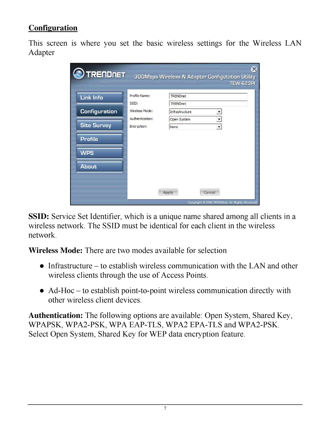 TRENDnet TEW623PI manual Configuration 