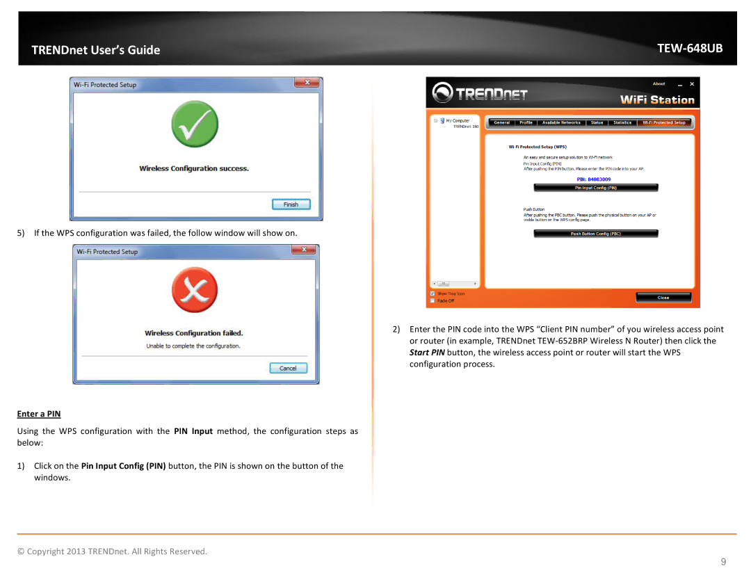 TRENDnet TEW648UB manual Enter a PIN 