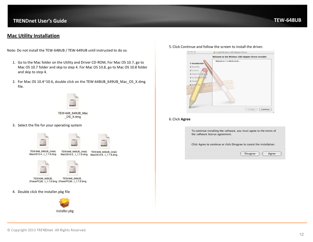 TRENDnet TEW648UB manual Mac Utility Installation 