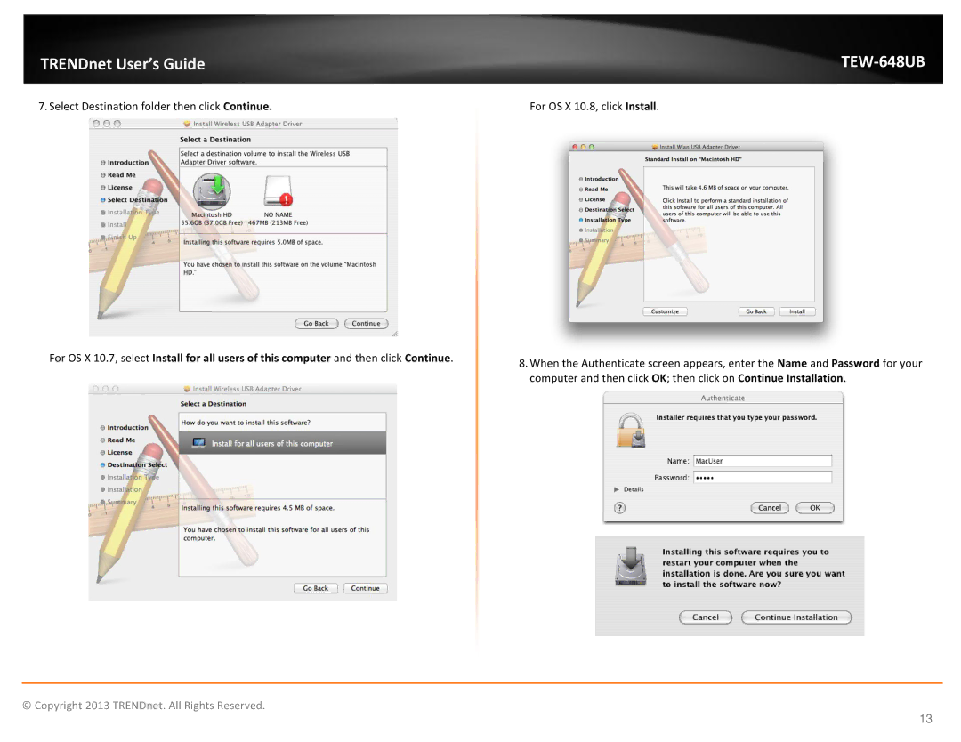 TRENDnet TEW648UB manual Select Destination folder then click Continue 