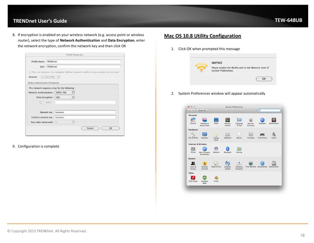 TRENDnet TEW648UB manual Mac OS 10.8 Utility Configuration 