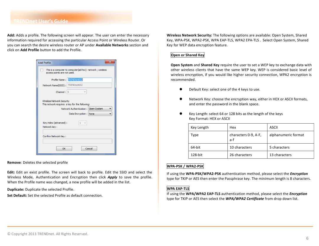 TRENDnet TEW648UB manual Open or Shared Key, WPA-PSK / WPA2-PSK 