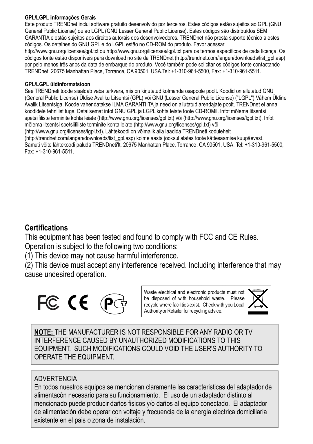 TRENDnet TEW653AP manual Certifications, This device may not cause harmful interference 