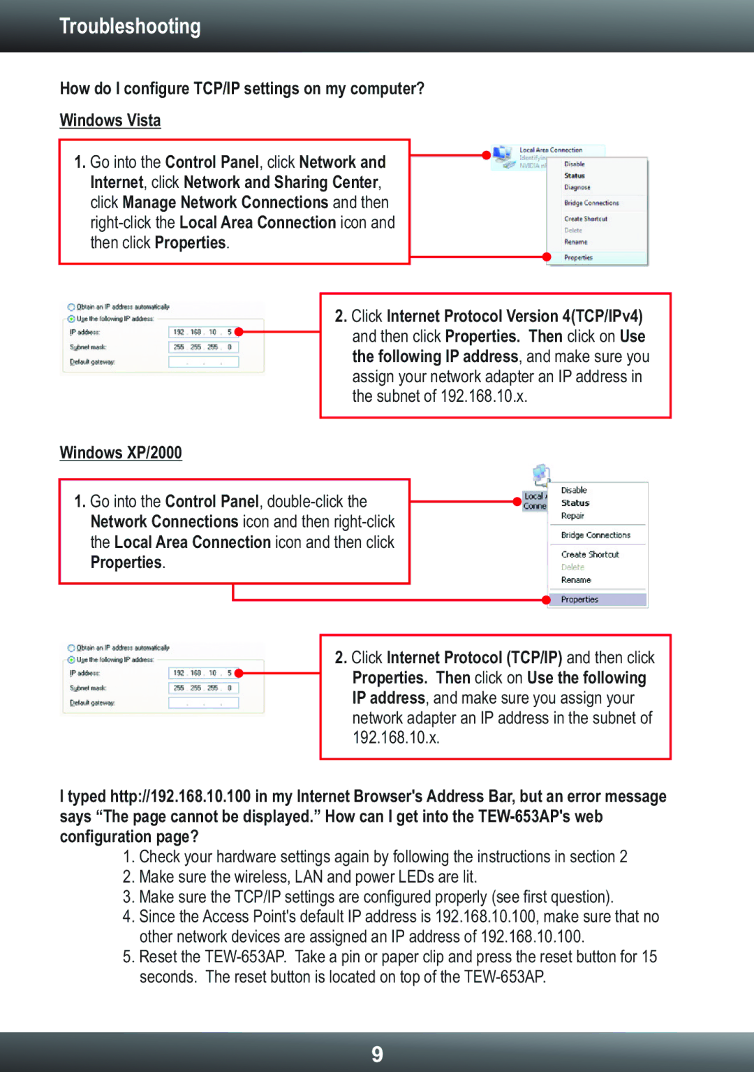 TRENDnet TEW653AP manual Troubleshooting, Windows XP/2000 