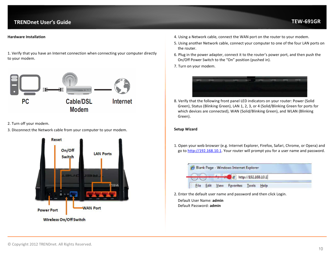 TRENDnet TEW691GR manual Hardware Installation, Setup Wizard 