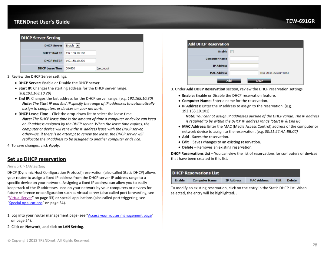 TRENDnet TEW691GR manual Set up Dhcp reservation 