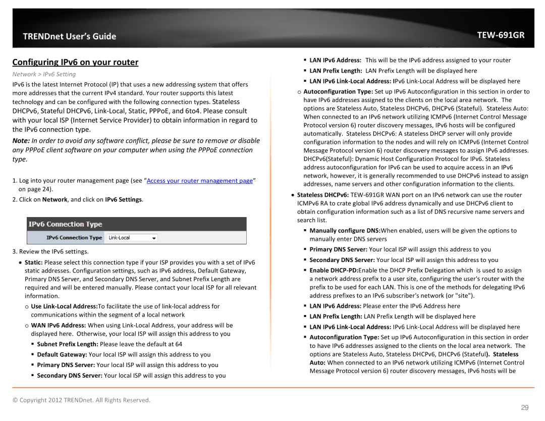 TRENDnet TEW691GR manual Configuring IPv6 on your router, Network IPv6 Setting 