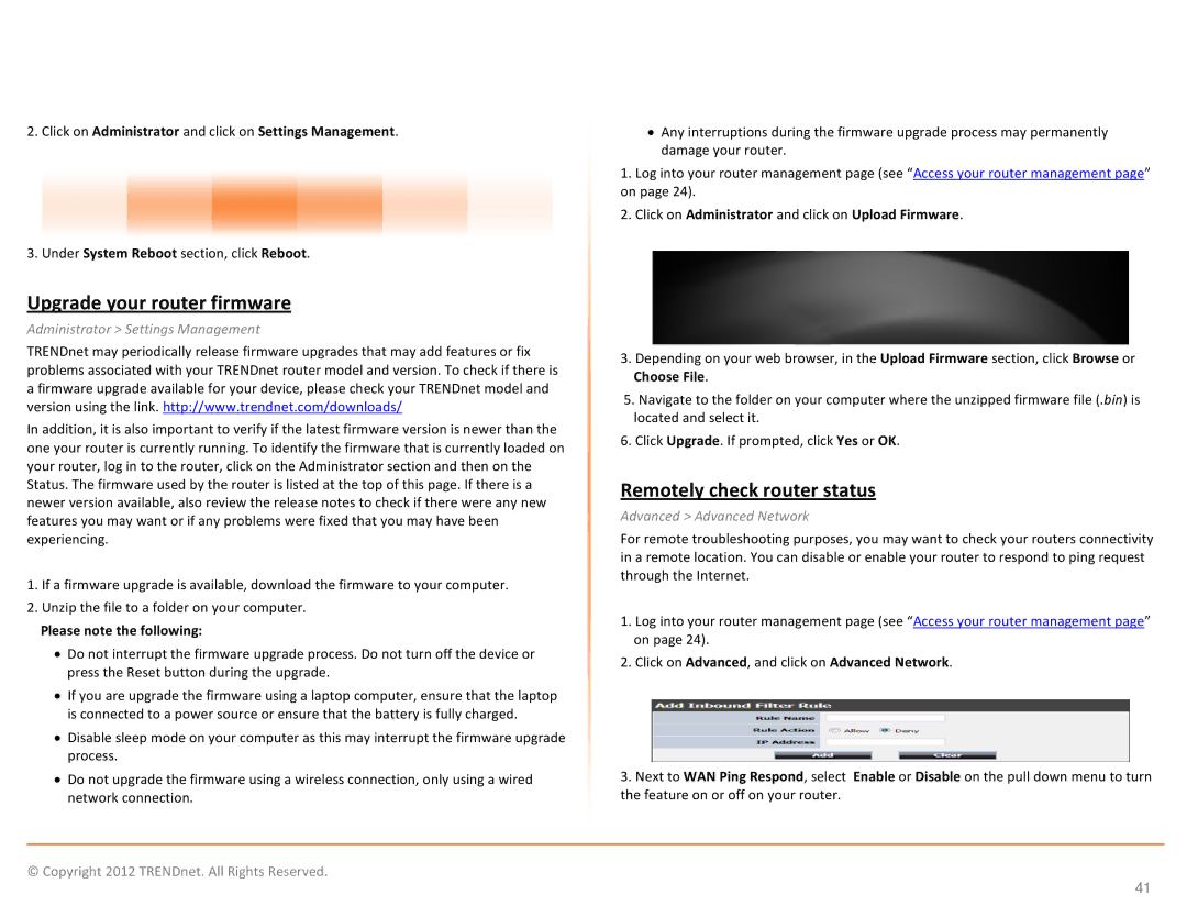 TRENDnet TEW691GR manual Upgrade your router firmware, Remotely check router status, Please note the following 