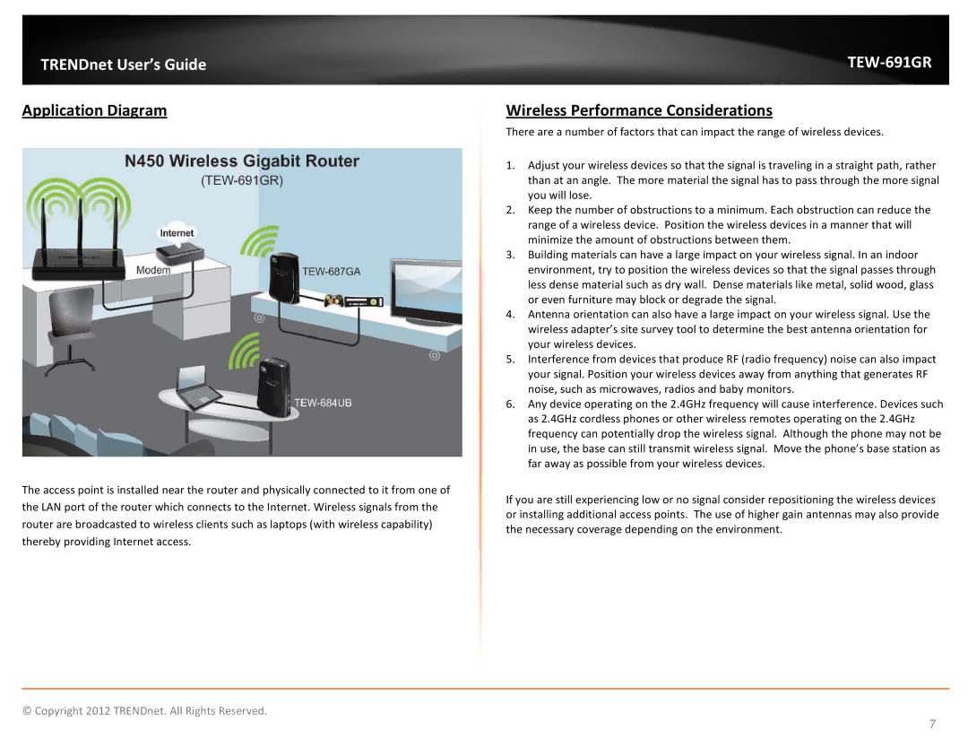 TRENDnet TEW691GR manual Application Diagram, Wireless Performance Considerations 