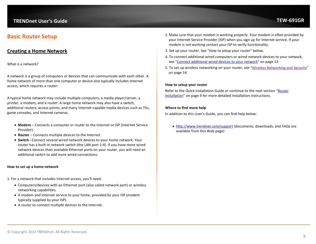 TRENDnet TEW691GR Basic Router Setup, Creating a Home Network, How to set up a home network, How to setup your router 