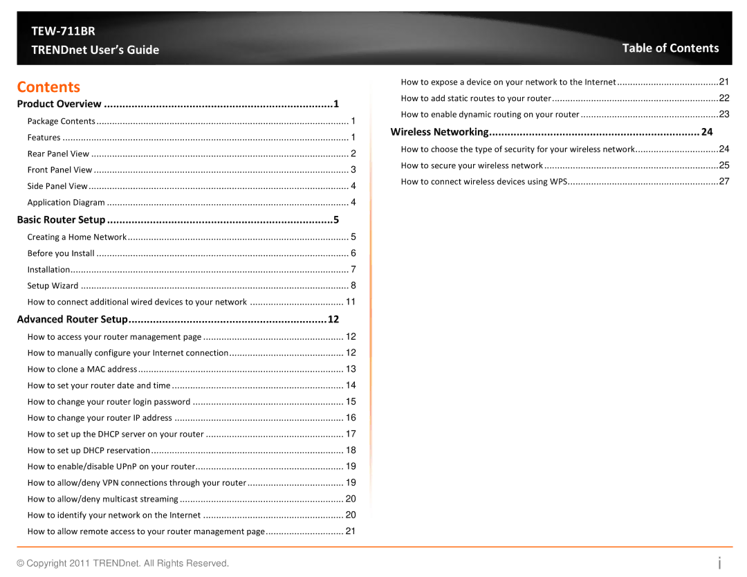 TRENDnet TEW711BR manual Contents 