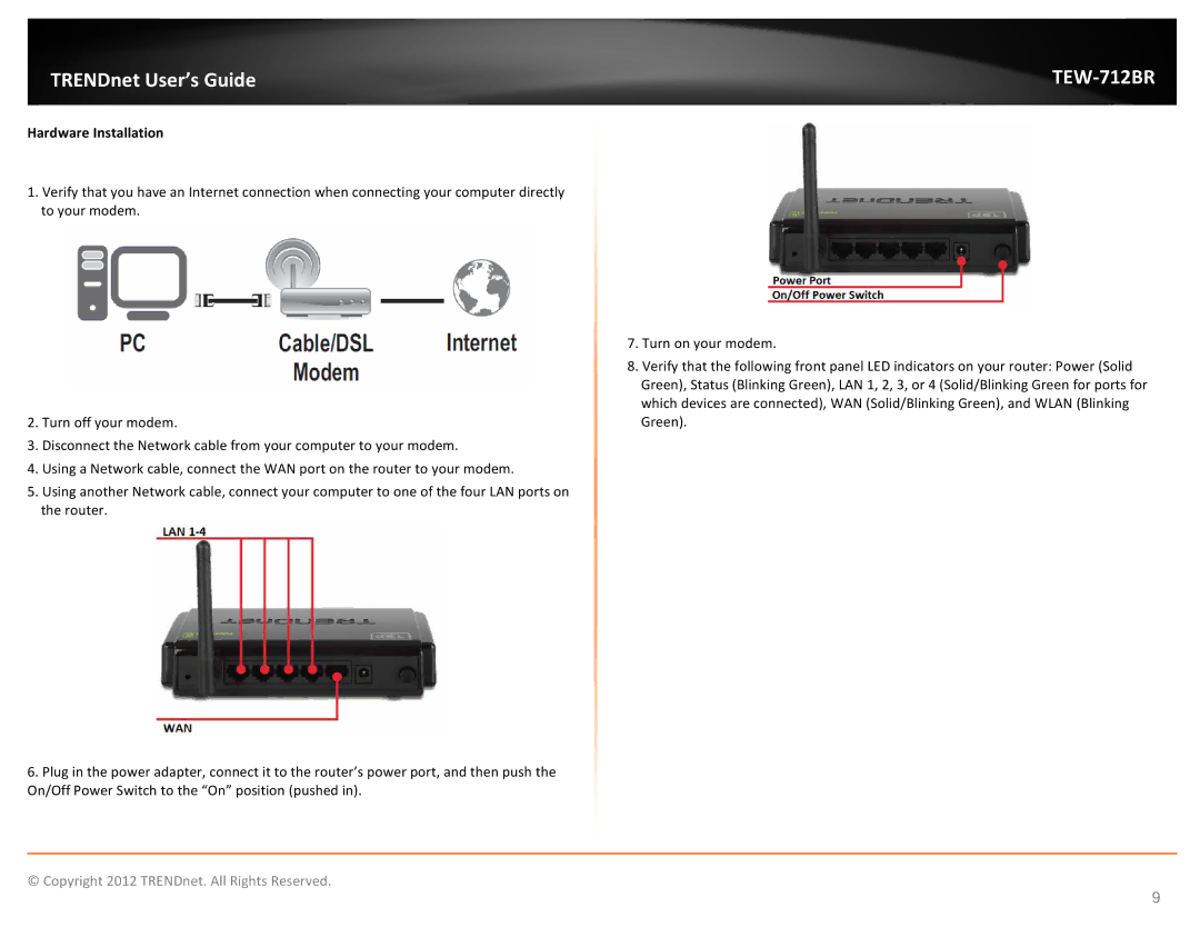 TRENDnet TEW712BR manual Hardware Installation 