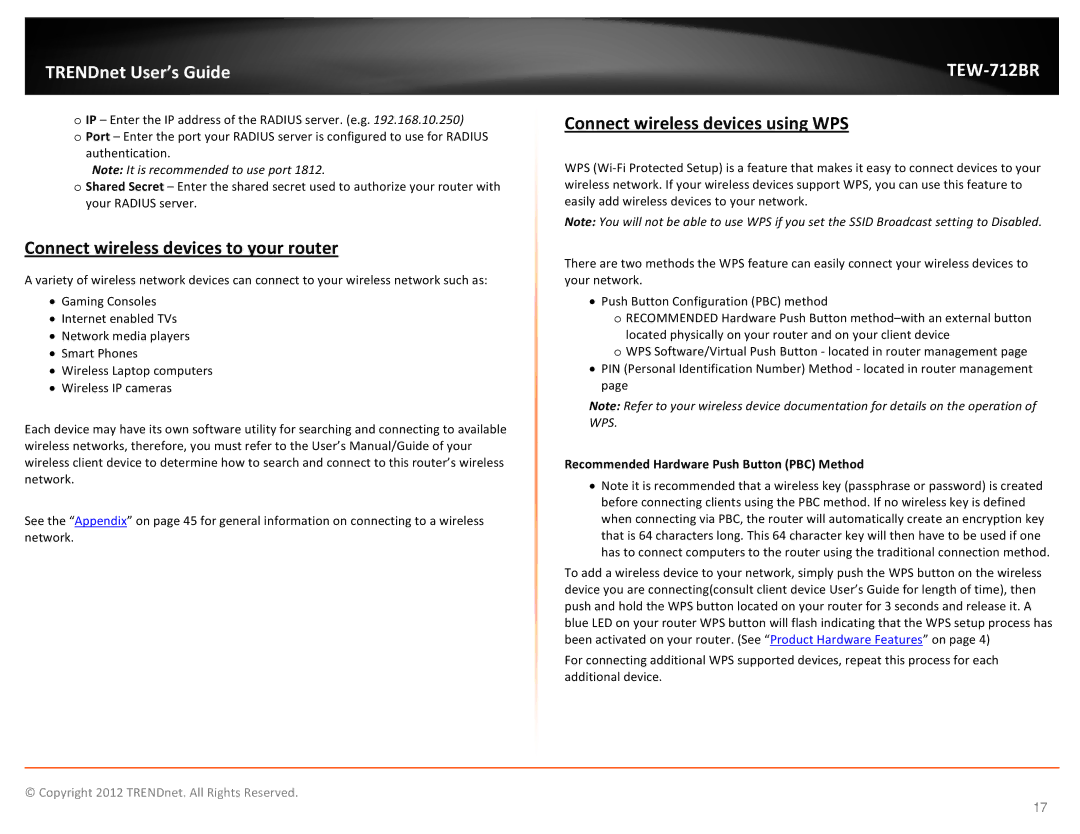 TRENDnet TEW712BR manual Connect wireless devices to your router, Connect wireless devices using WPS 