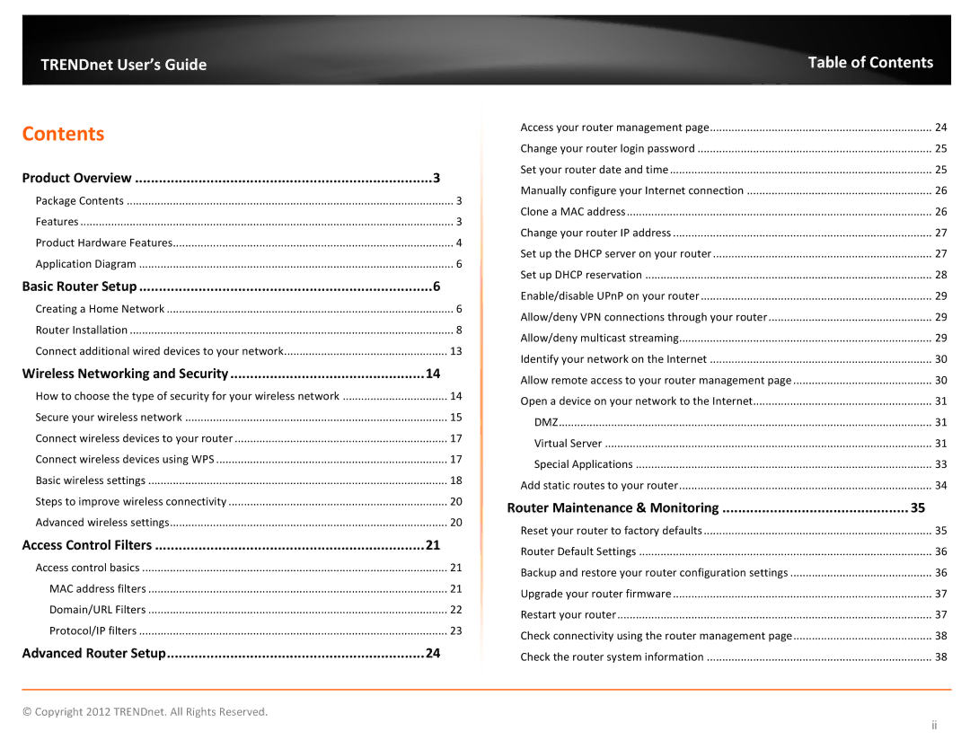 TRENDnet TEW712BR manual Contents 