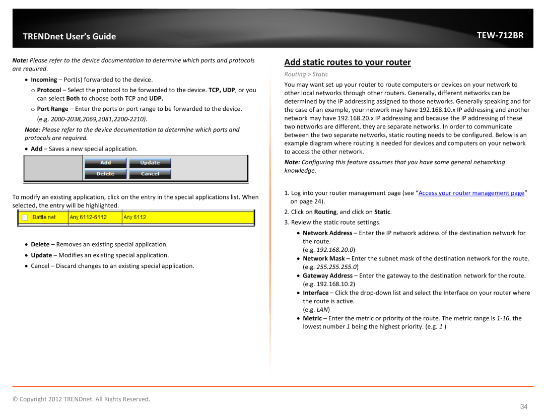 TRENDnet TEW712BR manual Add static routes to your router, Routing Static 