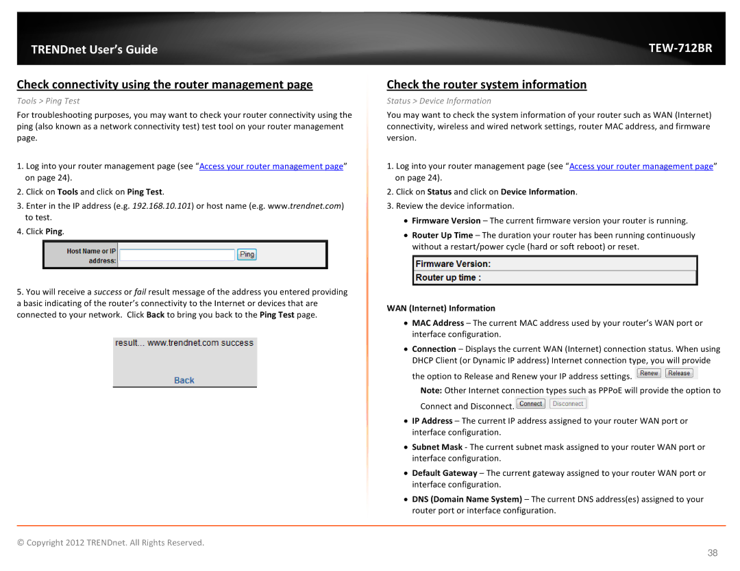 TRENDnet TEW712BR manual Check connectivity using the router management, Check the router system information 