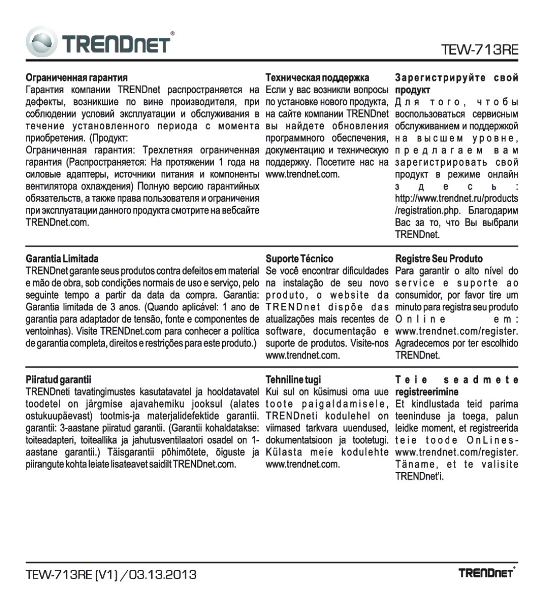 TRENDnet TEW713RE manual 