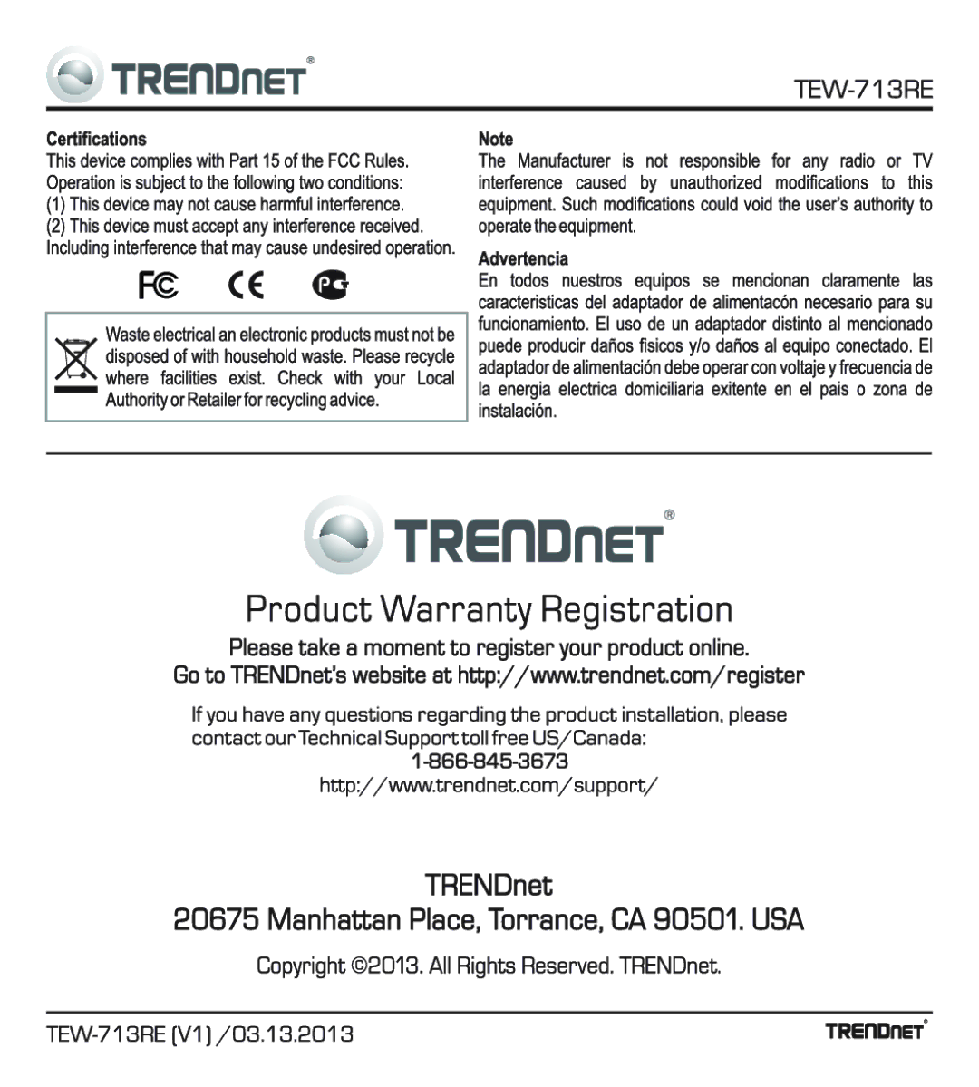 TRENDnet TEW713RE manual 