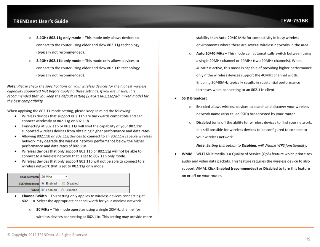 TRENDnet TEW731BR manual Ssid Broadcast 